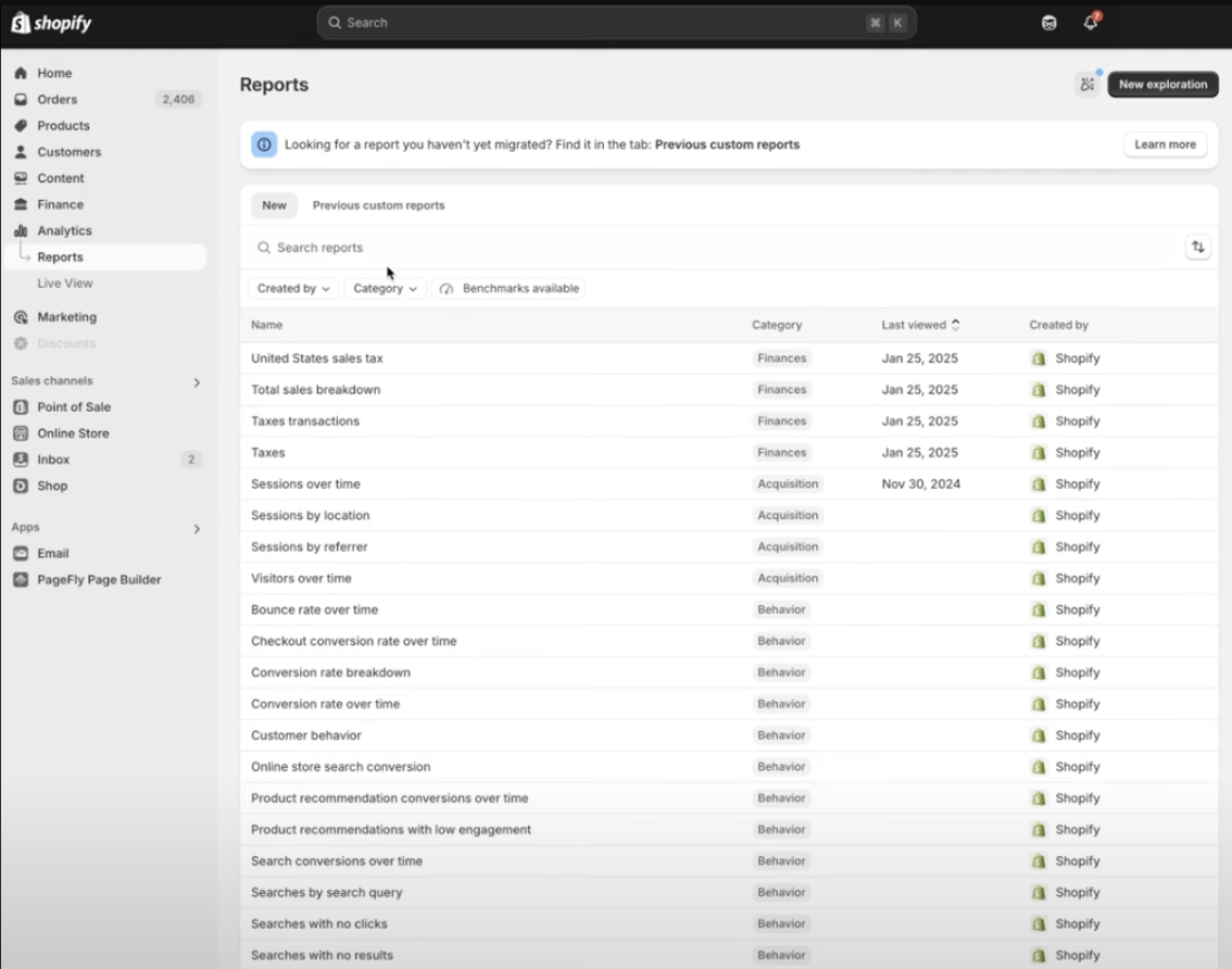 Shopify Analytics reports